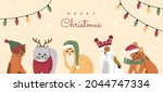 christmas cats set portraits ... | Shutterstock .eps vector #2044747334