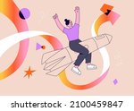 successful young woman flying... | Shutterstock .eps vector #2100459847