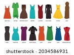 Different styles of dress icon Women dresses vector isolated on background Trendy Women