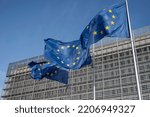 The flags in front of the European Commission building, Brussels
