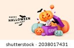 halloween holiday design. scary ... | Shutterstock .eps vector #2038017431