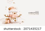 christmas snowman with gift box ... | Shutterstock .eps vector #2071435217