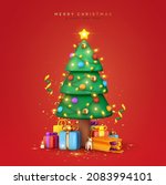 christmas sparkling bright tree ... | Shutterstock .eps vector #2083994101
