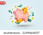 Piggy Bank With Money Creative...