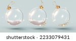 Christmas ornaments ball. Set Transparent glass Christmas balls. Realistic 3d Xmas decoration design. New Year