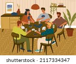 group of friends playing cards. ... | Shutterstock .eps vector #2117334347