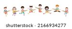 group of cute kids jumping... | Shutterstock .eps vector #2166934277