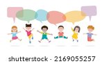 cute kids with speech bubbles ... | Shutterstock .eps vector #2169055257