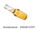 Small photo of Beer bottles without labels and without caps isolated on white background. Front angle of inclination