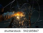 Closeup Worker welding sculpture art