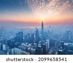 Small photo of Aerial view of Skyline in Shenzhen city CBD sunset in China