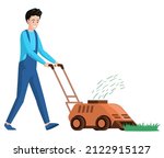 man pushing lawn mower isolated ... | Shutterstock .eps vector #2122915127