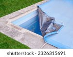 Garden pool is closed with a protective canvas when autumn arrives and prevents water evaporation and excessive soiling until the next summer season.