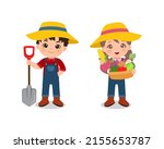 cute farmer boy and girl with... | Shutterstock .eps vector #2155653787