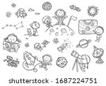 cartoon space and astronauts... | Shutterstock .eps vector #1687224751