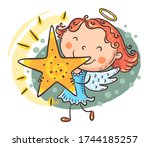 little girl in an angel costume ... | Shutterstock .eps vector #1744185257