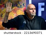 Small photo of PA Lt. Governor John Fetterman holds rally for 1200 in Bristol, PA, USA, on October 9, 2022. Fetterman runs as the Democratic candidate for a Senate seat against Republican Dr. Mehmet Oz.