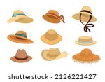 Woven Straw Hats Vector...