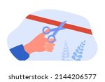 hand cutting red long ribbon... | Shutterstock .eps vector #2144206577