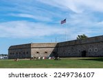 Small photo of View of part of the outside walls of a former United States Army coastal fortification Fort Adams in Fort Adams State Park, Newport, RI, USA