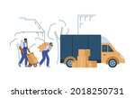 loaders or porters unloading... | Shutterstock .eps vector #2018250731