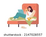 woman sitting in armchair with... | Shutterstock .eps vector #2147028557