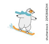 polar bear surfing snowboard on ... | Shutterstock .eps vector #2092848244