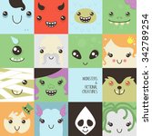 set of cute colorful faces of... | Shutterstock .eps vector #342789254