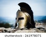 Spartan helmet on rocks