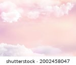 Pink sky and white cloud detail in background with copy space. Sugar cotton pink clouds vector background. The summer heaven with colorful clearing sky. Fantasy pastel Landscape sky vector background.