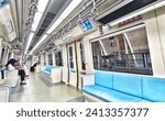 Small photo of Jakarta, Indonesia on December 7, 2023. Interior of an Indonesian state-owned LRT Light Rail Transit train operating in DKI Jakarta. The Jakarta LRT has a 5.8 km long track serving six station.