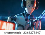 Small photo of Humanoid AI robot working at the radio station studio, artificial intelligence and entertainment concept