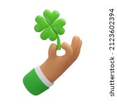 3d Icon Hand Holding Clover...