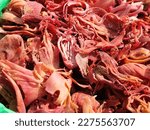 Small photo of mace masala. close-up of Organic mace (Myristica fragrans) on yellow background. Pile of Indian Aromatic Spice. Top view, copy space, place your text