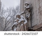 Small photo of NEW YORK, N.Y. – February 17, 2024: A sculpture group entitled “The Antebellum State of Mind: Courage Awaiting the Flight of Peace and Fortitude Supporting the Feeble” is seen in Columbus Circle.
