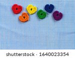 Six Crocheted Hearts. Rainbow...