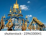 Small photo of Wat Rong Suea Ten (Blue Temple) Monumental, modern Buddhist temple distinguished by its vivid blue coloring elaborate carvings.