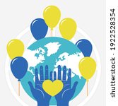 down syndrome day concept, earth planet with balloons around and hands with heart icon over white background, colorful design, vector illustration
