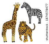 set wildlife animal giraffe... | Shutterstock . vector #1874578477