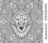 patterned head wolf  husky  dog.... | Shutterstock .eps vector #1965369694