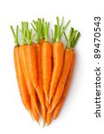 Small photo of Big Discrete carrot - Heap of carrots in a shape of large root-crop. Isolated on a white.