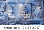 Small photo of Top down drone photo on snowed Cristian church yard