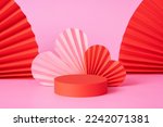 Mock up podium stage or pedestal and hearts symbol love. Decorations to Valentines day for your products.