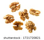 Top view of bunch of nutrient fresh walnuts without shell isolated on white background
