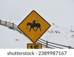 Small photo of Defaced Horse Crossing Sign Colorado Winter