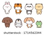 set of cute animals hand drawn... | Shutterstock .eps vector #1714562344