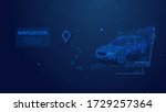 low poly 3d car leaving from... | Shutterstock .eps vector #1729257364