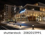 Small photo of Helsingborg, Sweden - Nov 7, 2021: Clarion Hotel and Congress Sea U is the newest luxury hotel in Helsingborg harbor. Long Exposure. Selective focus.