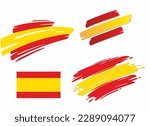 Set of spanish flags, in different styles - correct, brush, marker and swoosh design. Represents the state of Spain.