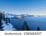 Small photo of Beautiful Crater Lake the deepest lake in USA with intense blue color located in Oregon, USA